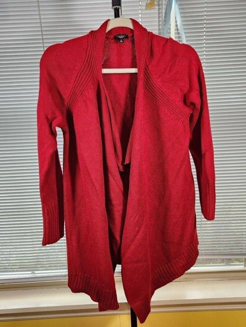 Talbots Medium Petite Red Cotton Blend Waterfall Ribbed Open Front Cardigan Y2K